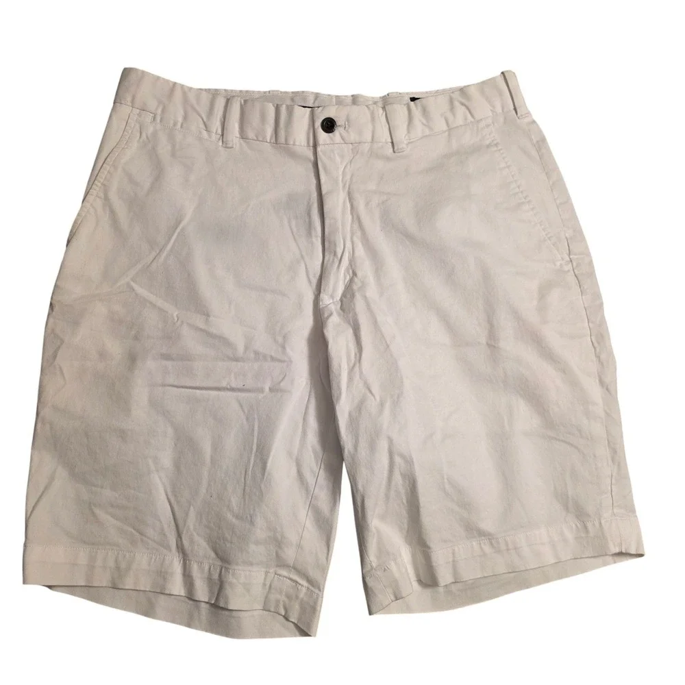 Polo Golf Ralph Lauren Mens White Cotton Twill Stretch Short Size 32 Plaid Crest